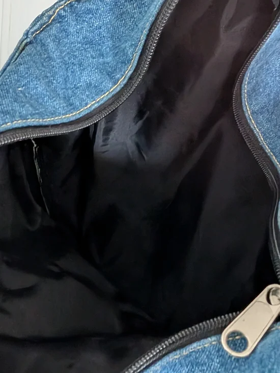 Denim Tote with Cream Straps - Classic Everyday Carry - Picture 5 of 9